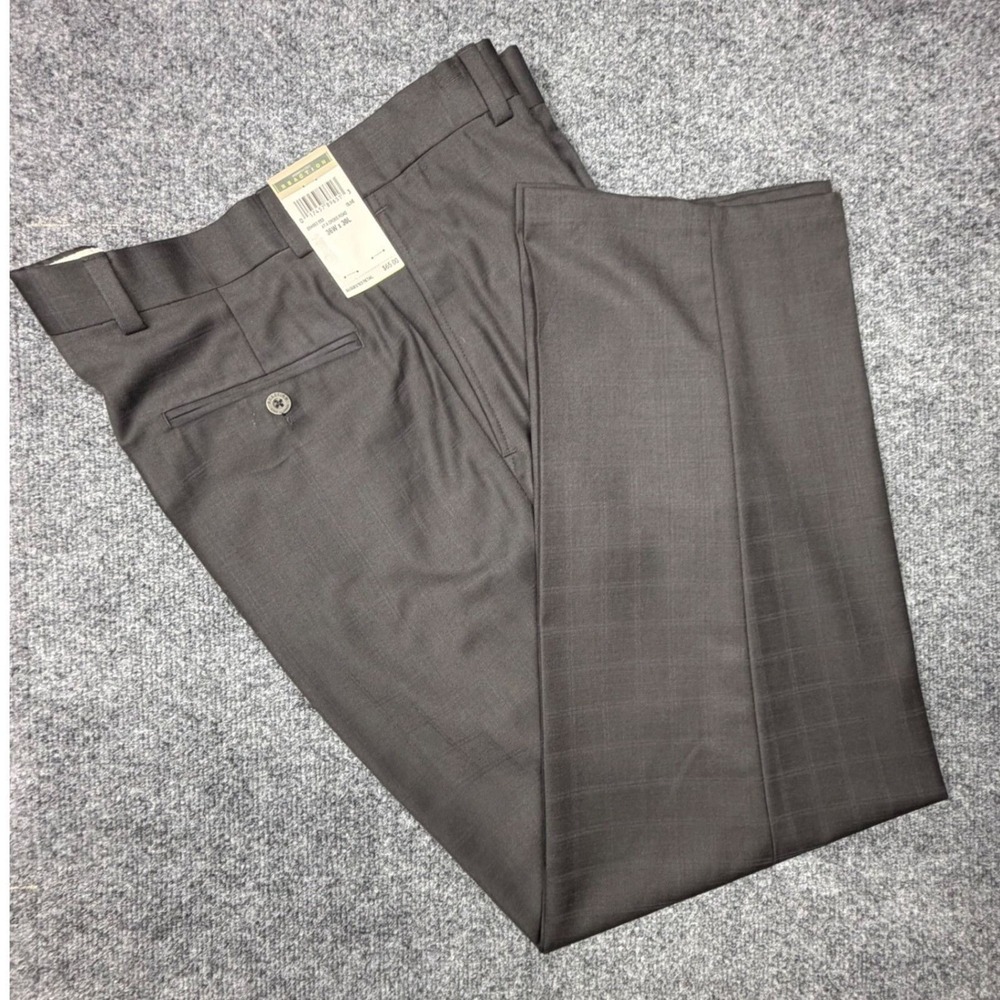 Kenneth Cole Reaction Mens Dress Pants 36W x 30L Olive Brown Plaid NWT
